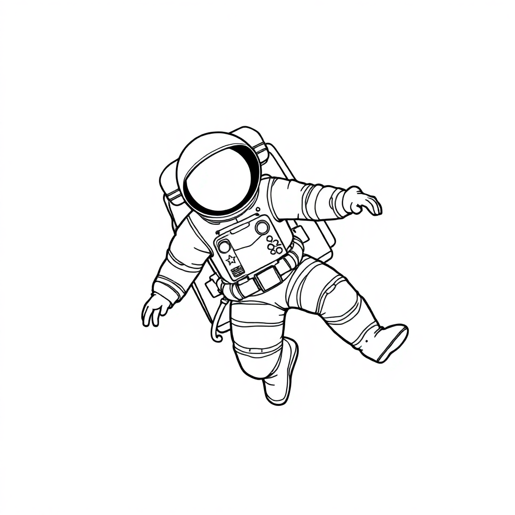 astronaut floating in space coloring page, free printable realistic style