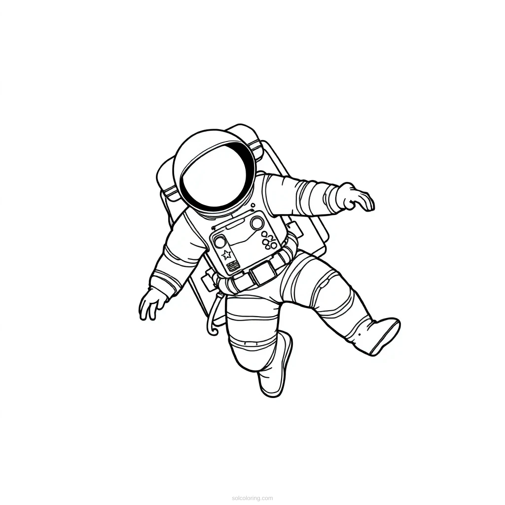 Astronaut Floating In Space realistic coloring page for kids