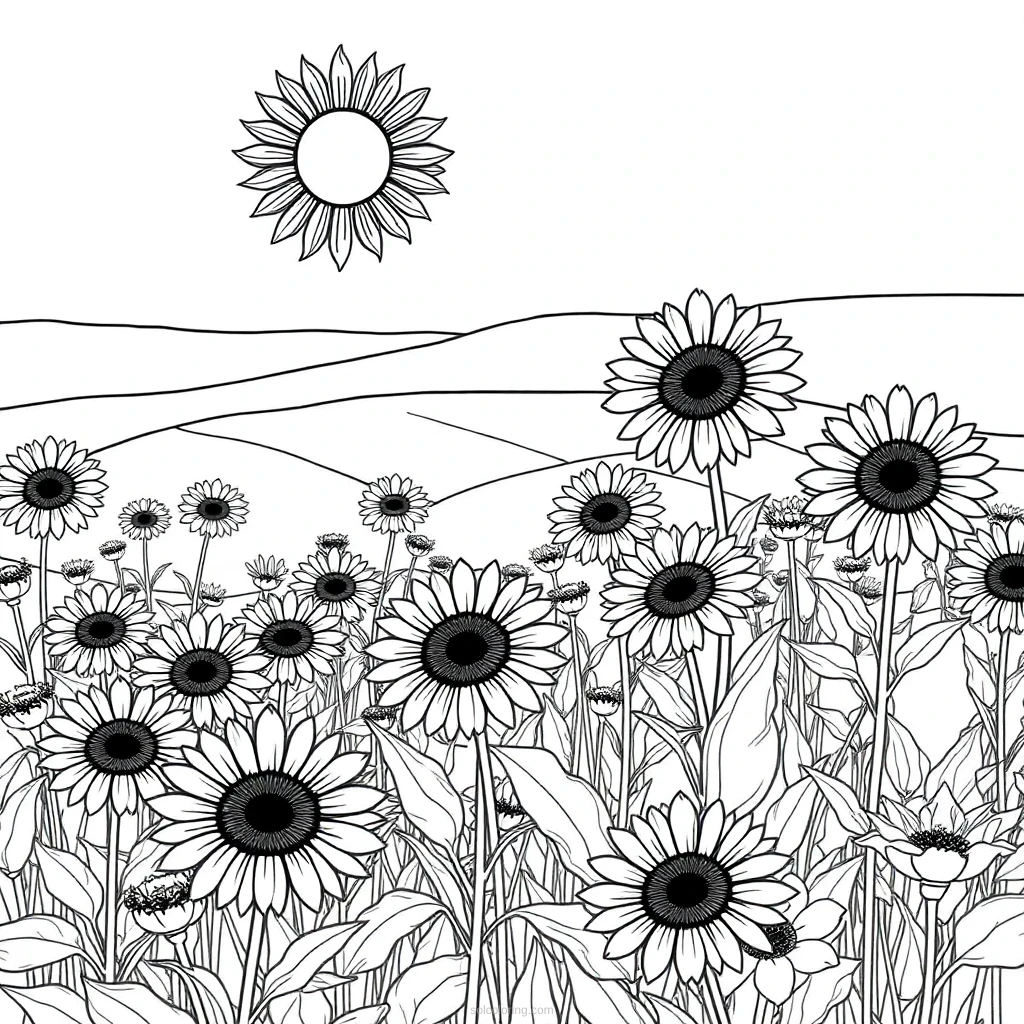 A Beautiful Field Of Sun Flowers In Tuscany coloring pages
