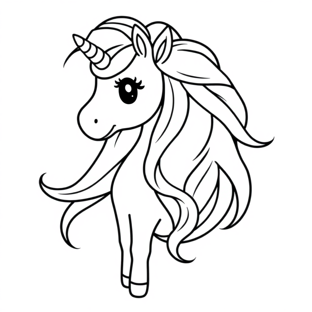 Unicorn With Beautiful Long Hair coloring pages