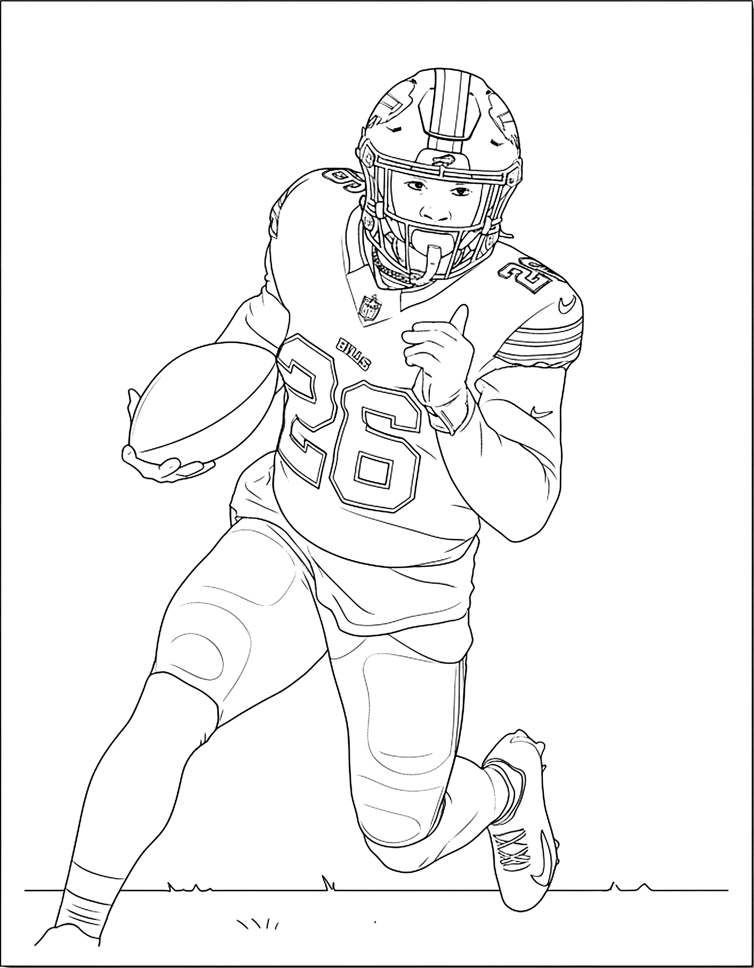 Buffalo Bills Running Back Ty Johnson coloring page, free printable realistic style for kids and adults