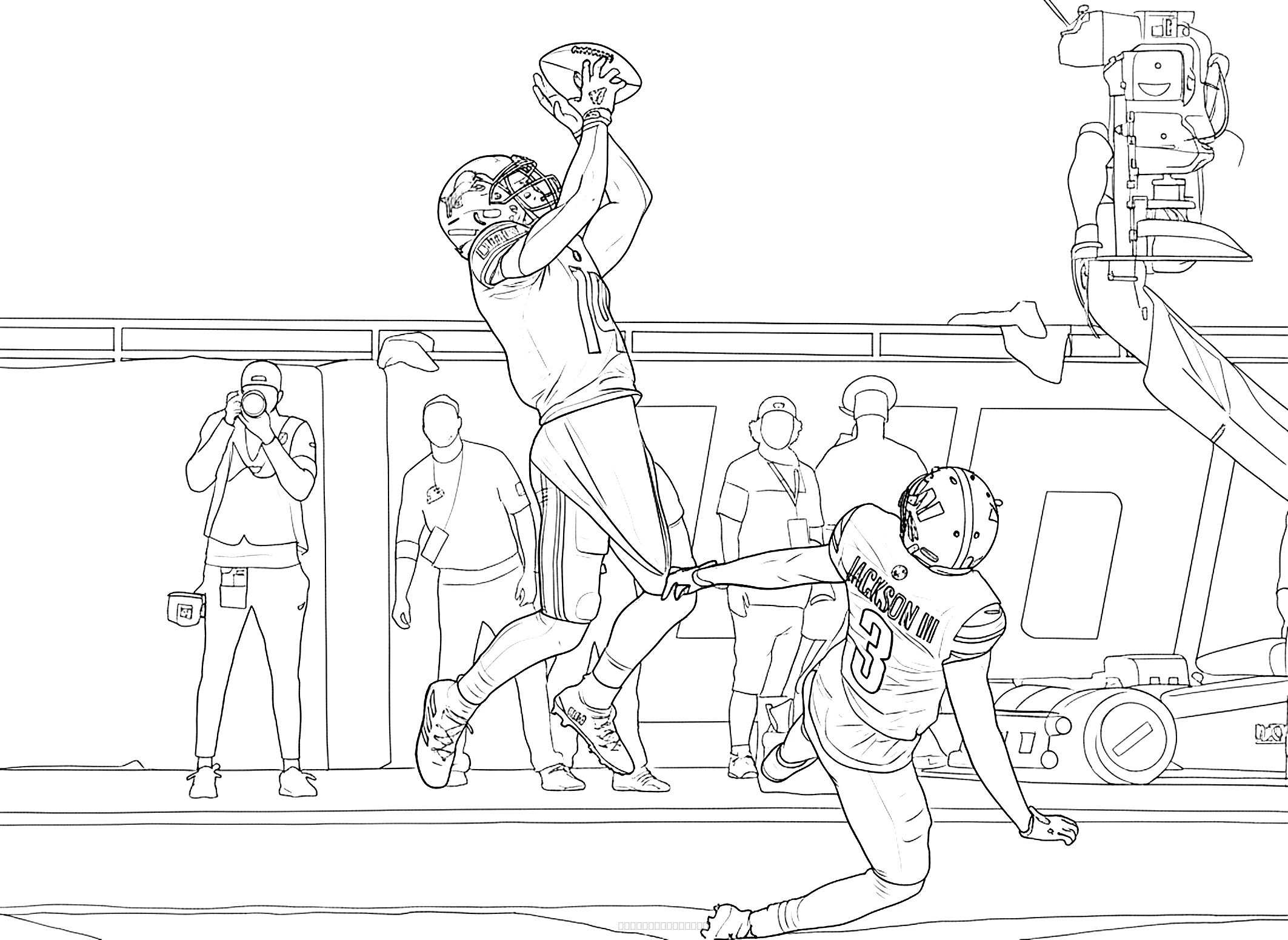 Lions Receiver Catching Touchdown Pass coloring page for kids