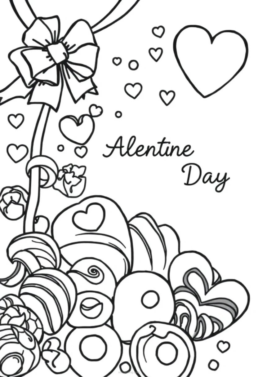 Valentine's Day Candy and Chocolates coloring page for kids