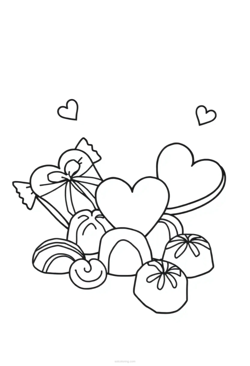 Valentine's Day Candy and Chocolates coloring page for kids