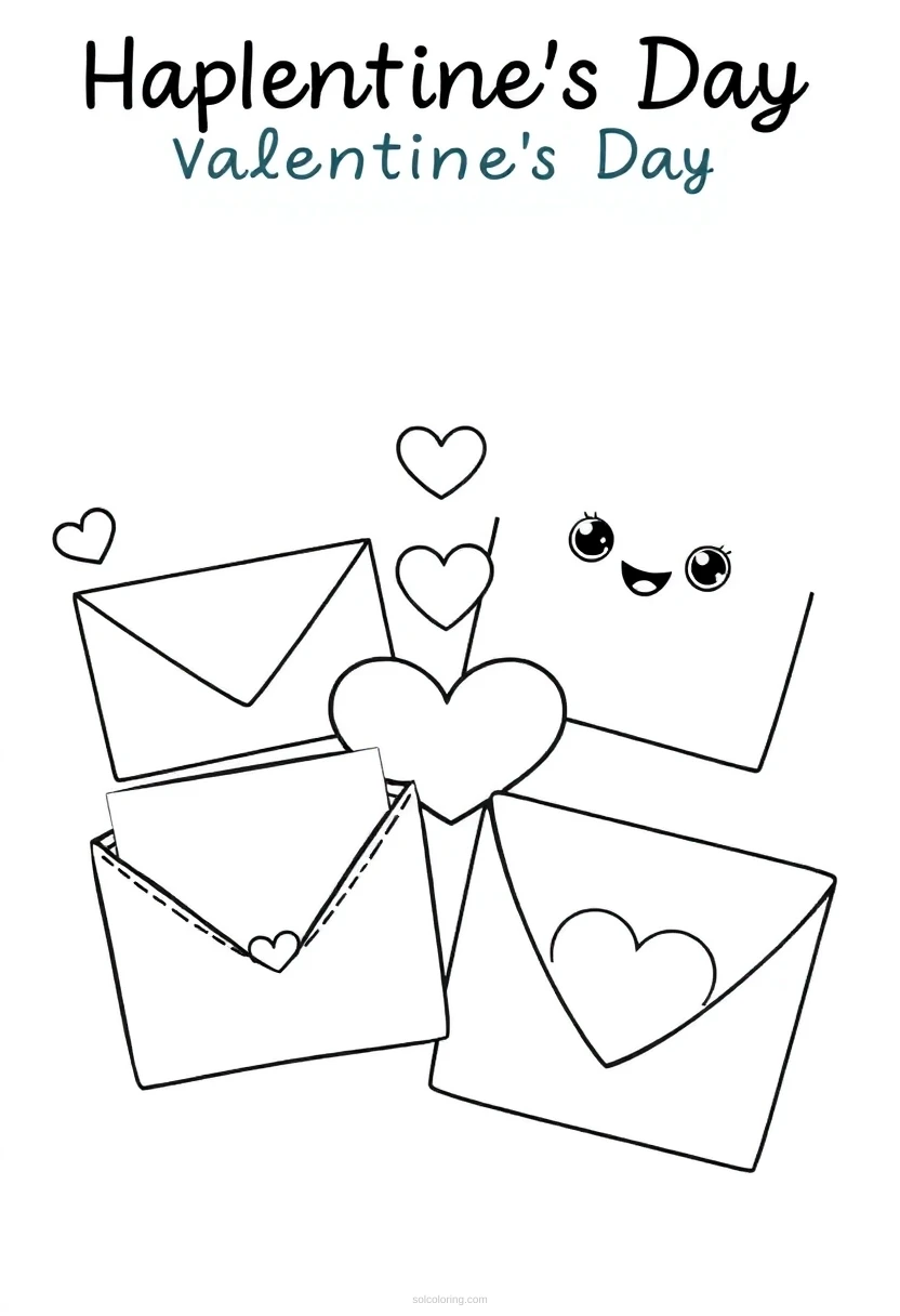 Valentine's Day Cards and Envelopes coloring page for kids