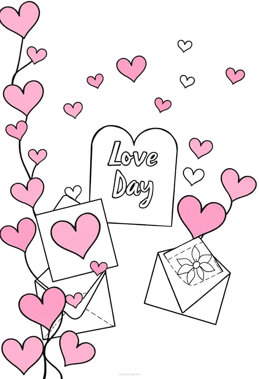 Valentine's Day Cards and Envelopes coloring page for kids
