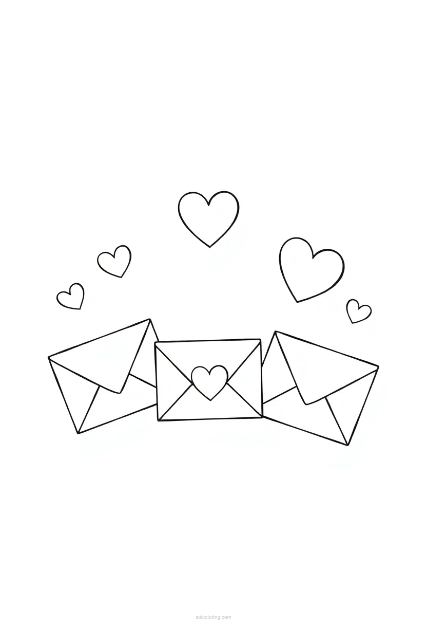 Valentine's Day Cards and Envelopes coloring page for kids