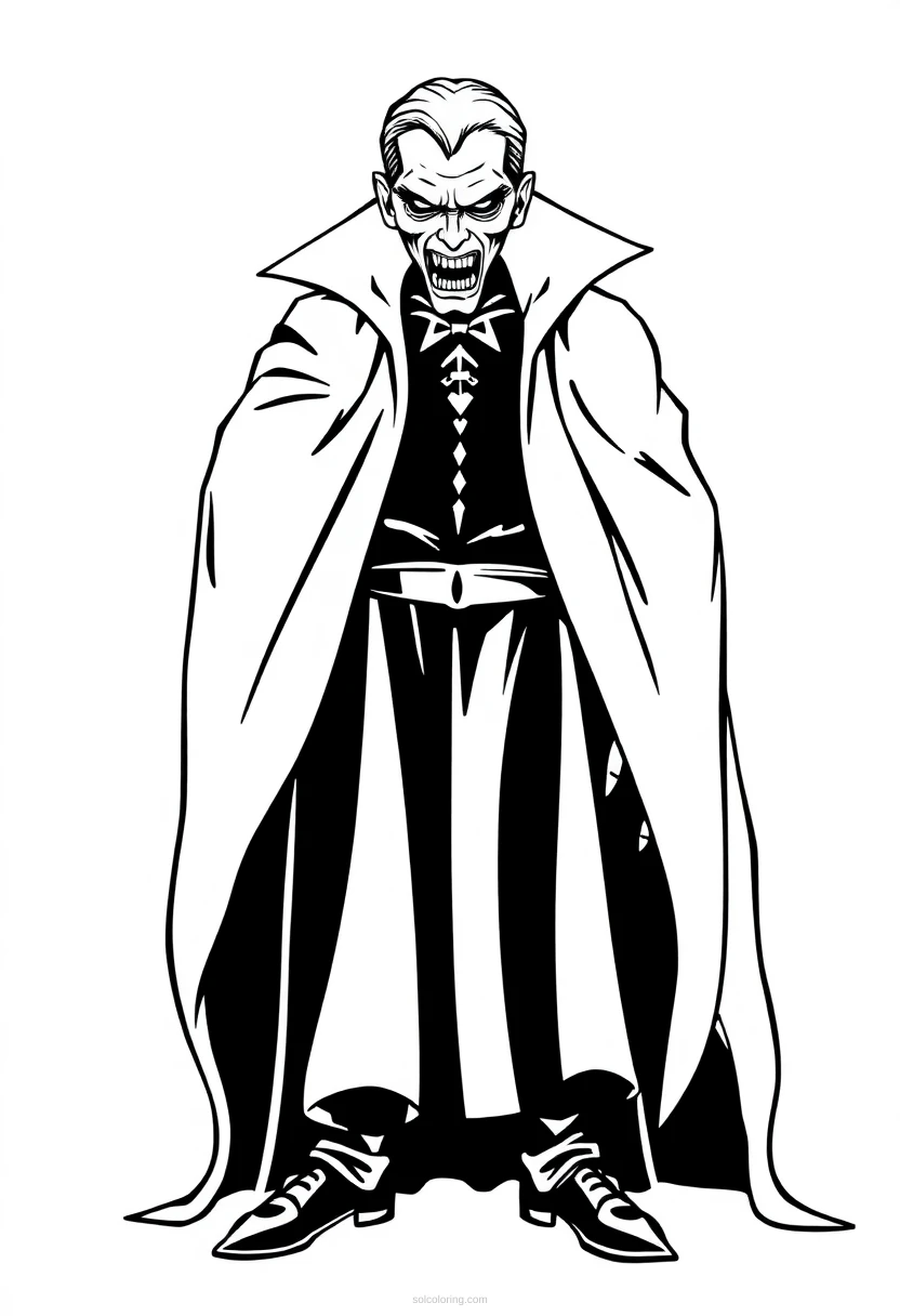 Vampire With Cape And Fangs coloring pages