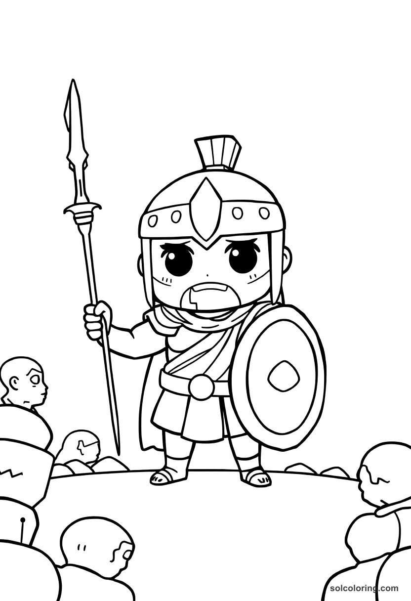 Chibi Vercingetorix Surrendering to Caesar coloring page, free printable chibi style for kids and adults
