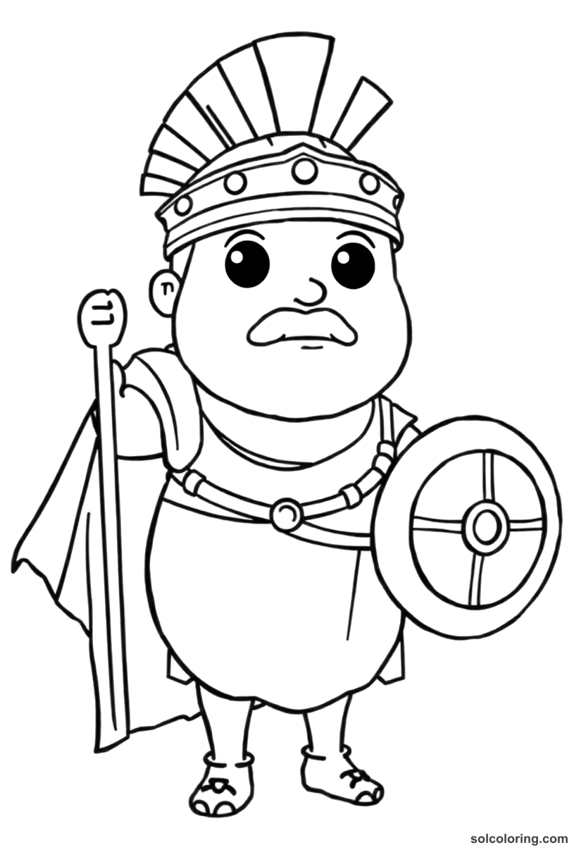 Cute Cartoon Vercingetorix Surrendering to Caesar coloring page, free printable cute cartoon style