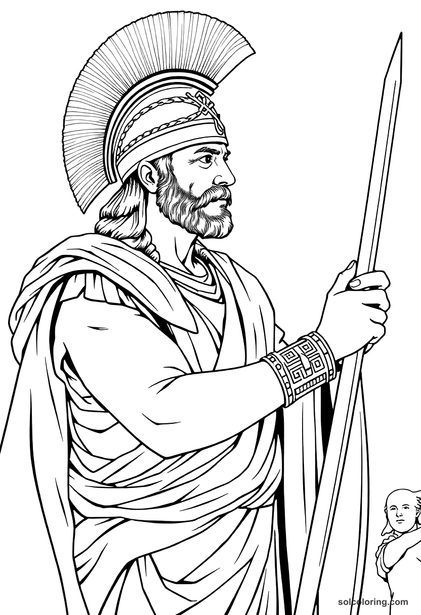 Vercingetorix Surrendering to Caesar coloring page, free printable detailed style