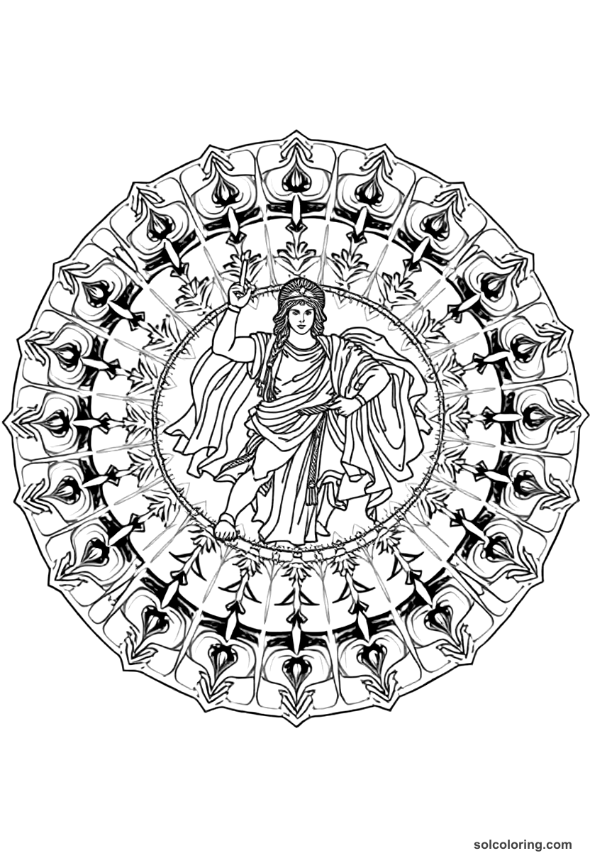 Mandala Vercingetorix Surrendering to Caesar coloring page, free printable mandala style