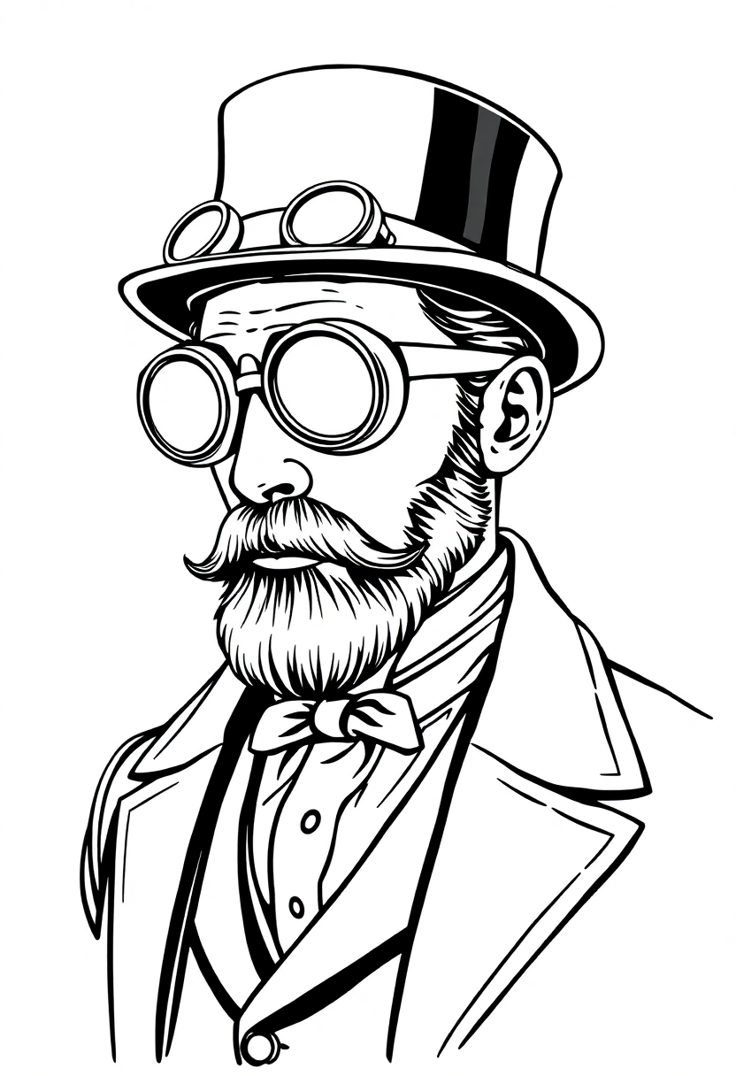 Victorian Gentleman with Goggles coloring page, free printable