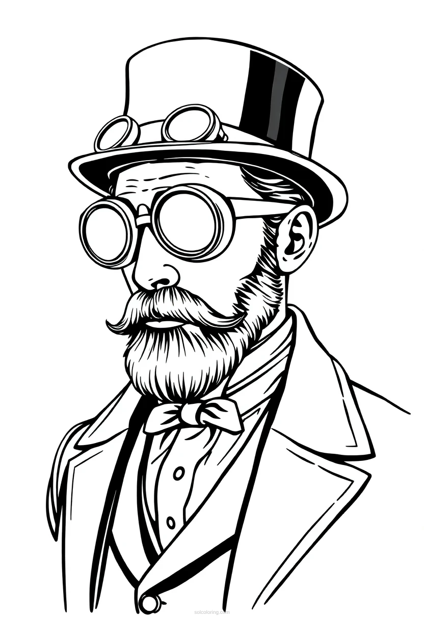 Victorian Gentleman with Goggles coloring page for kids