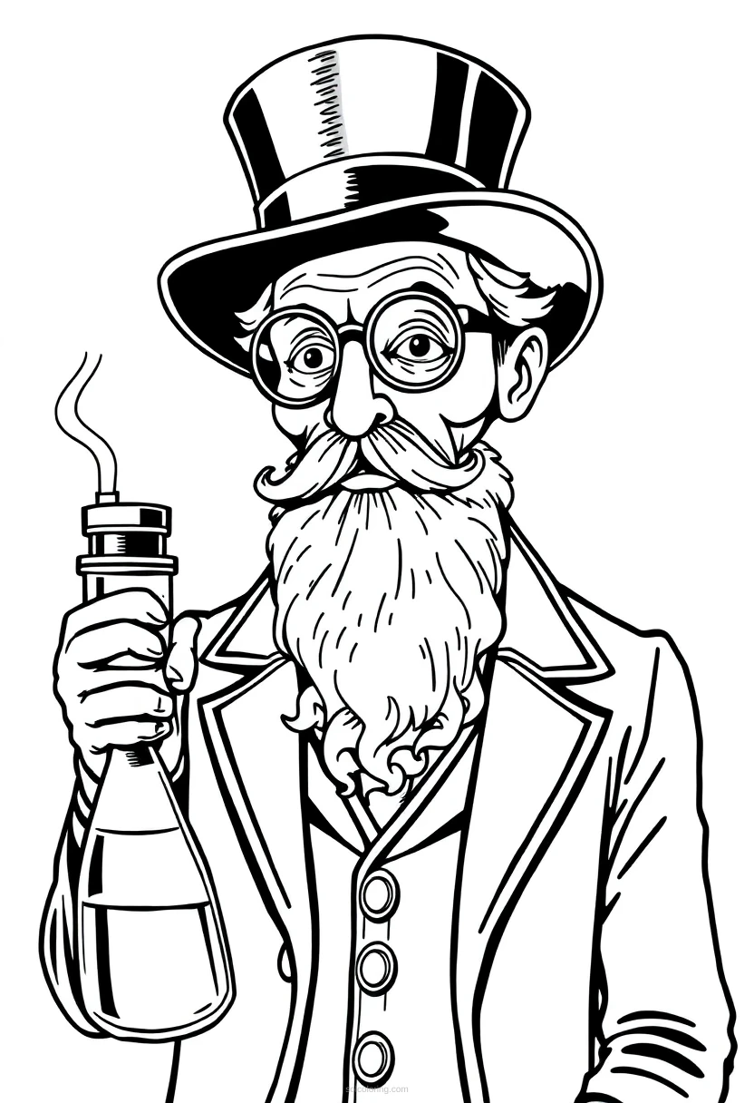 Victorian Mad Scientist coloring page for kids