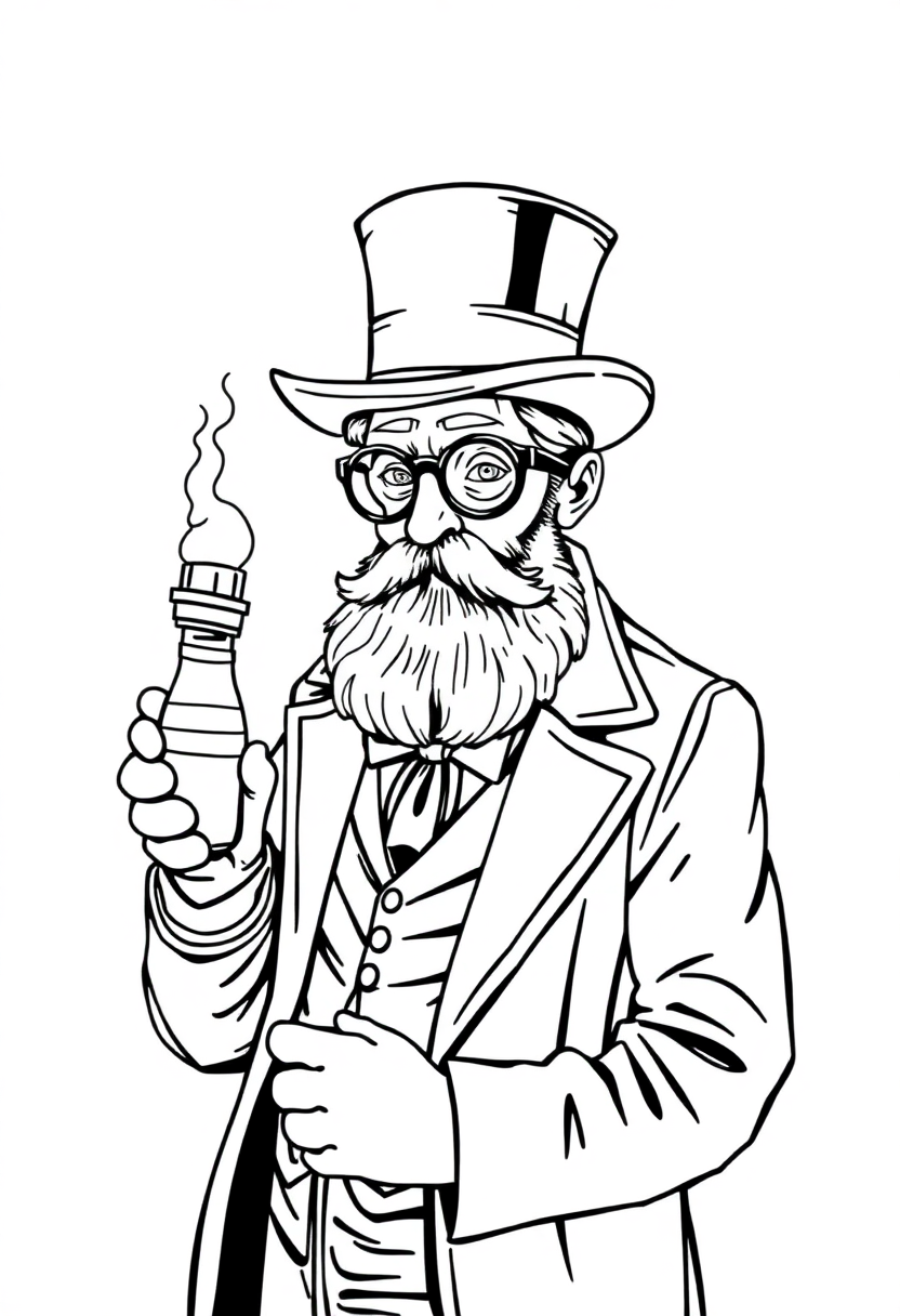 Victorian Mad Scientist coloring page, free printable