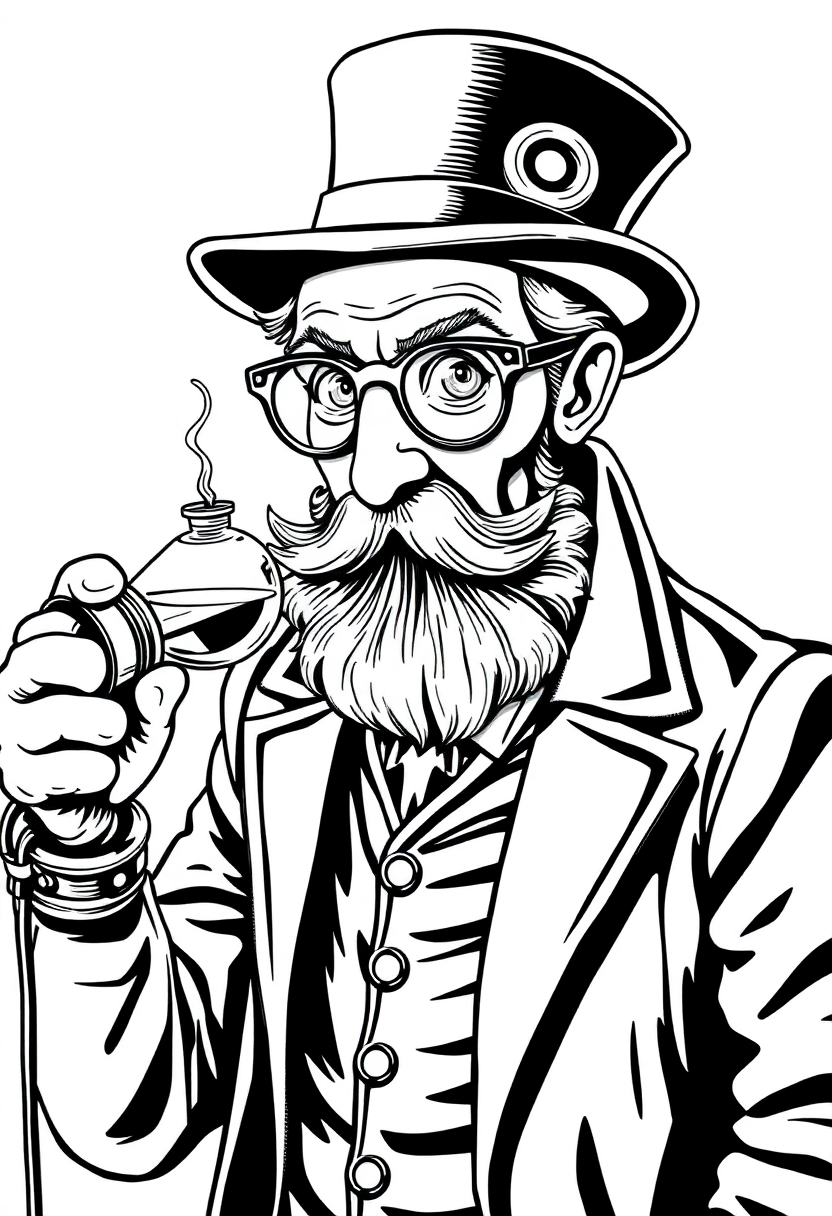 Victorian Mad Scientist coloring page, free printable