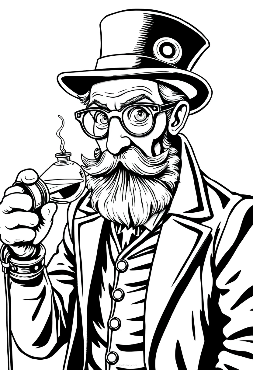 Victorian Mad Scientist coloring page for kids