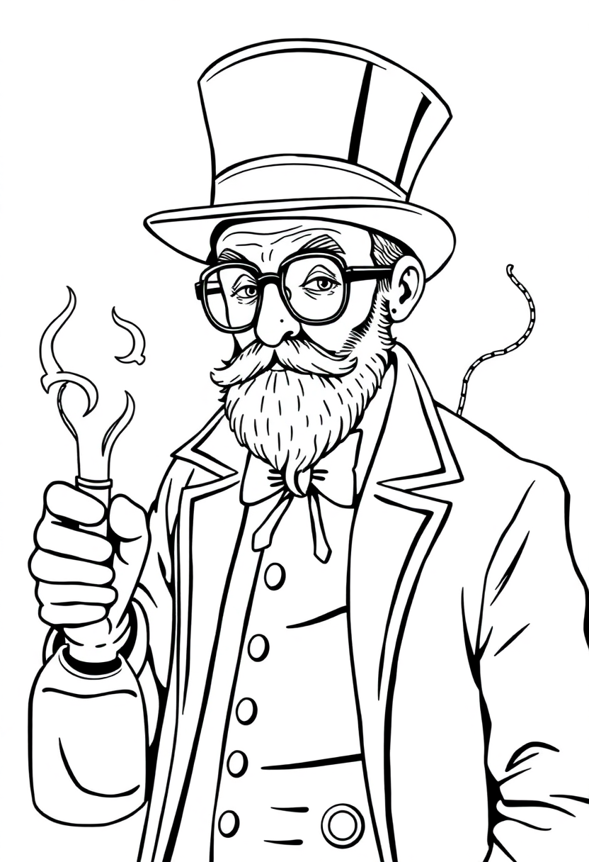 Victorian Mad Scientist coloring page, free printable
