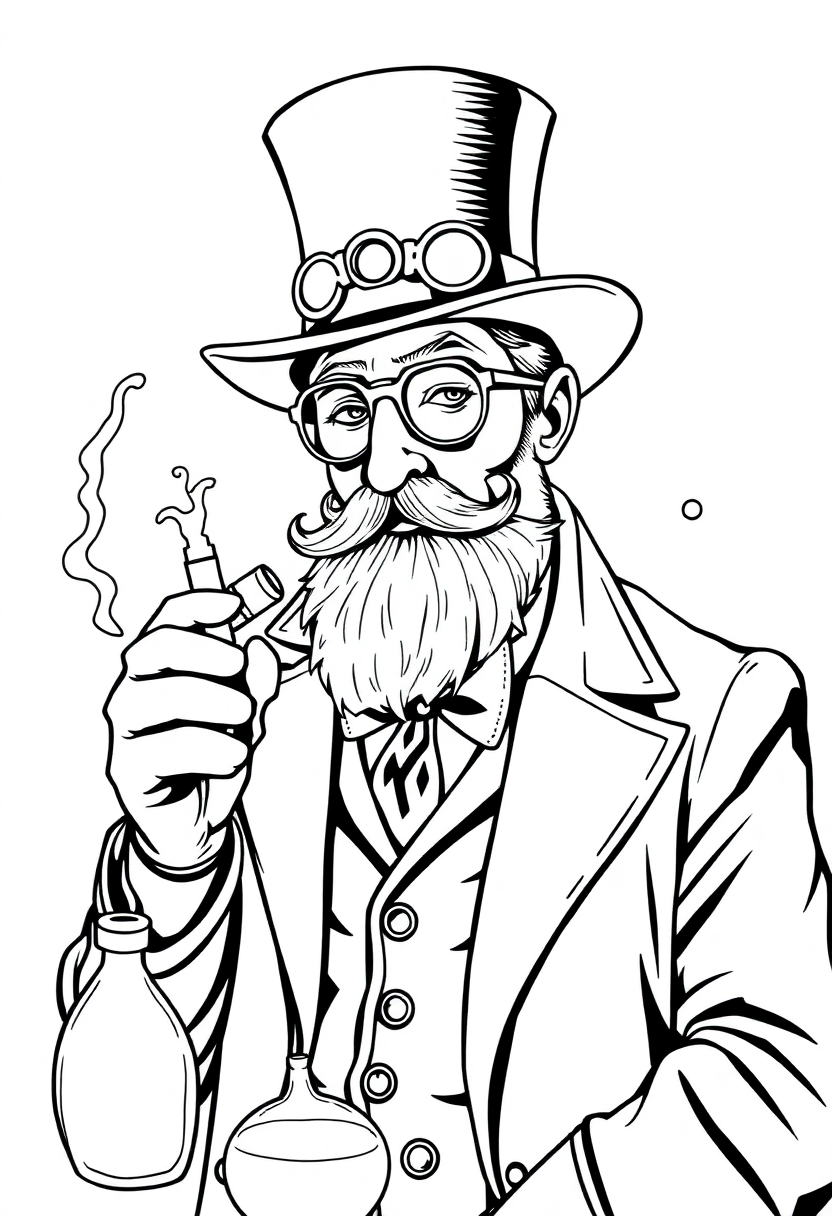 Victorian Mad Scientist coloring page, free printable