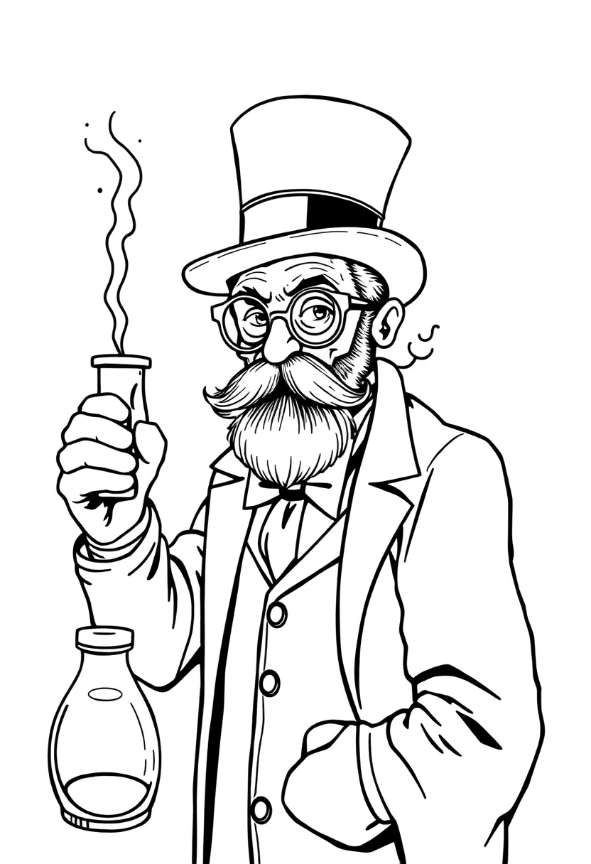 Victorian Mad Scientist coloring page, free printable