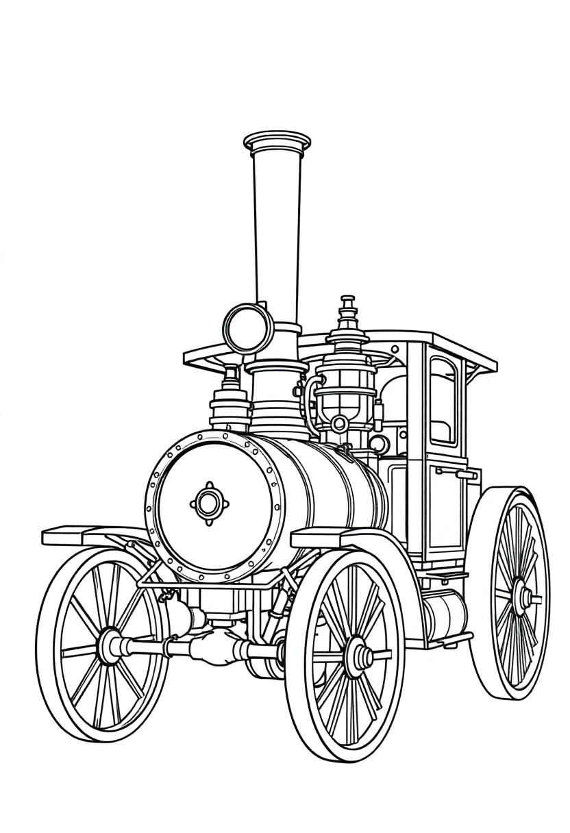 Victorian Steam Car coloring page, free printable