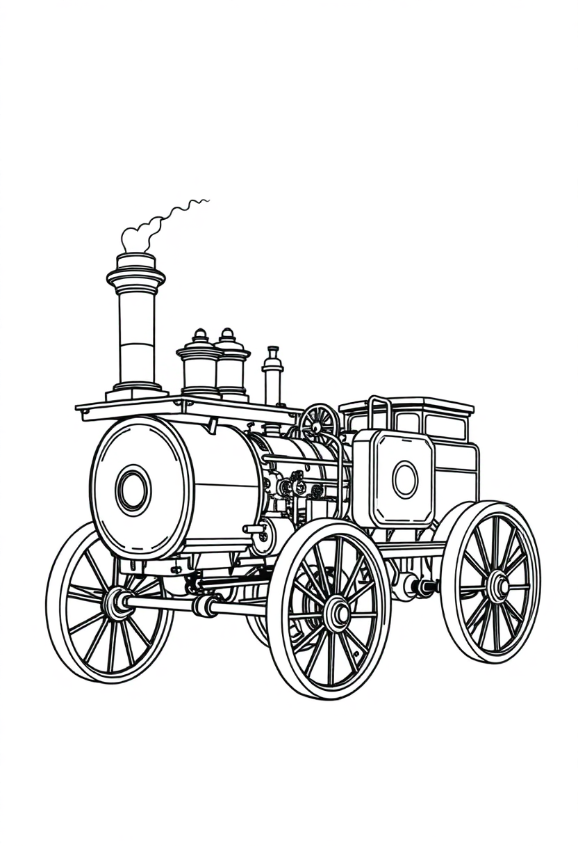Victorian Steam Car coloring page, free printable