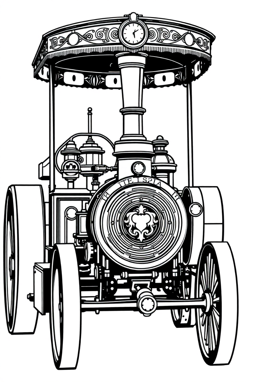 Victorian Steam Car coloring page, free printable