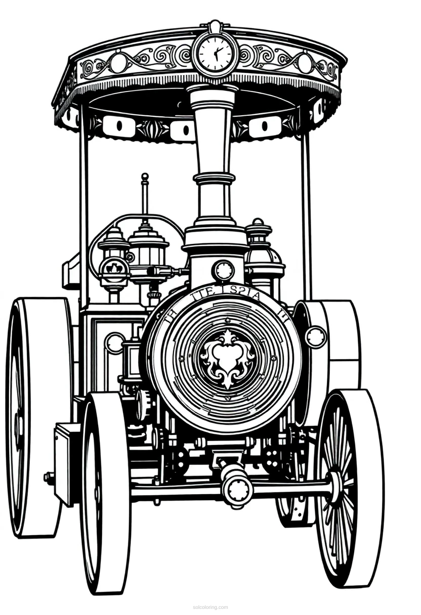 Victorian Steam Car coloring page for kids