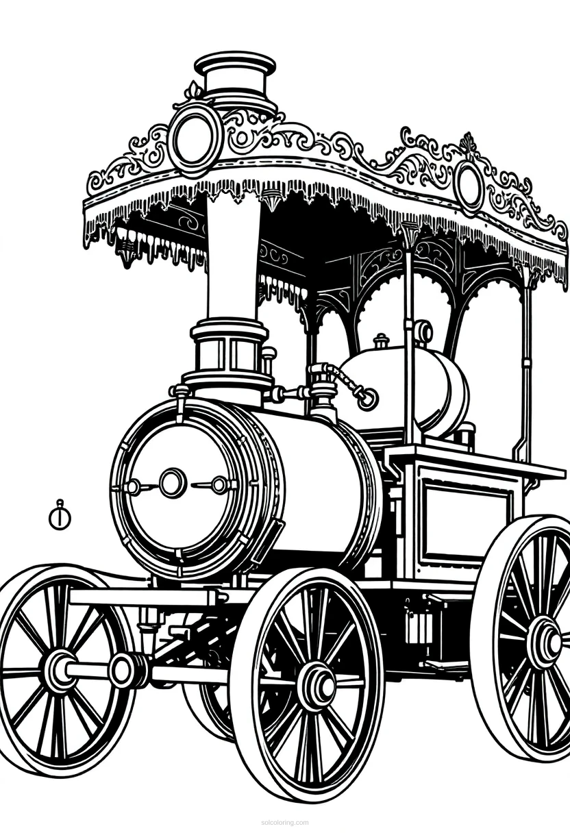 Victorian Steam Car coloring page for kids