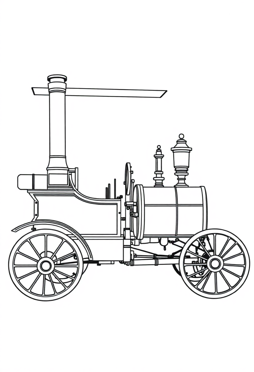 Victorian Steam Car coloring page, free printable