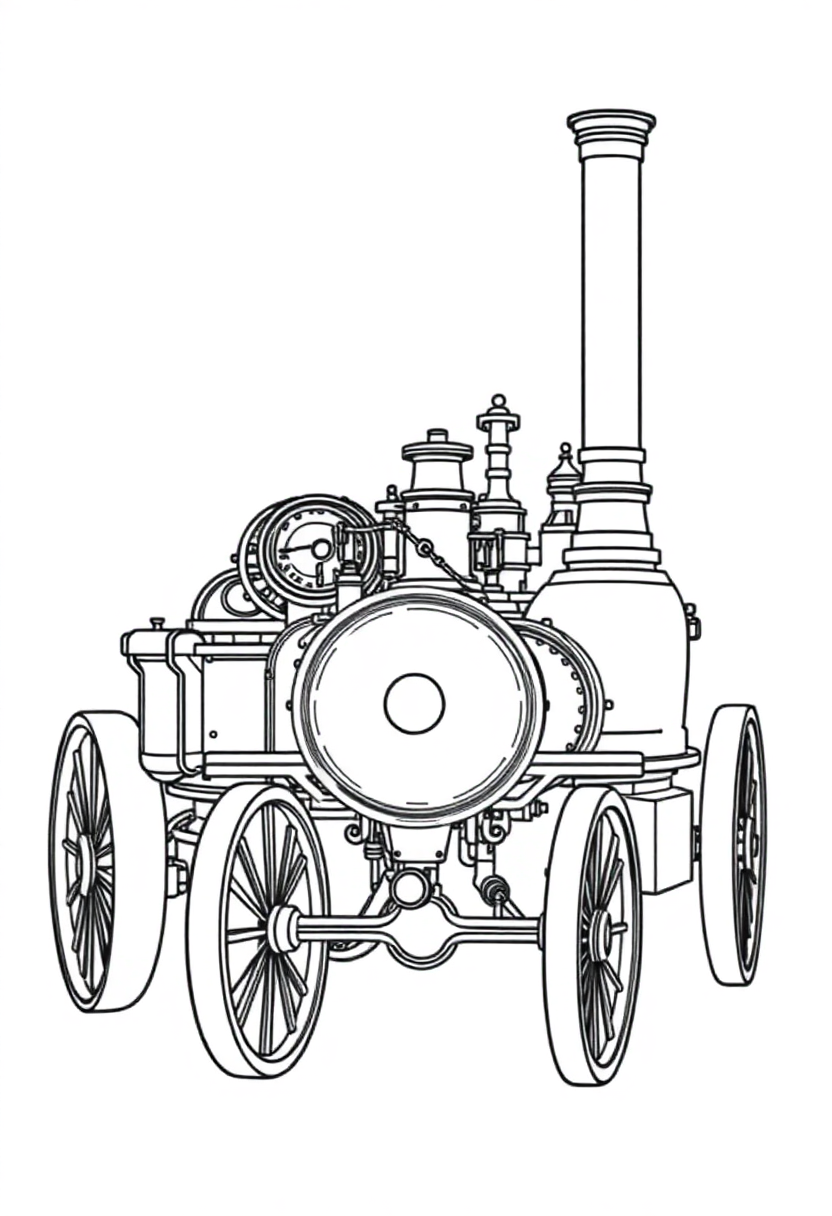 Victorian Steam Car coloring page, free printable