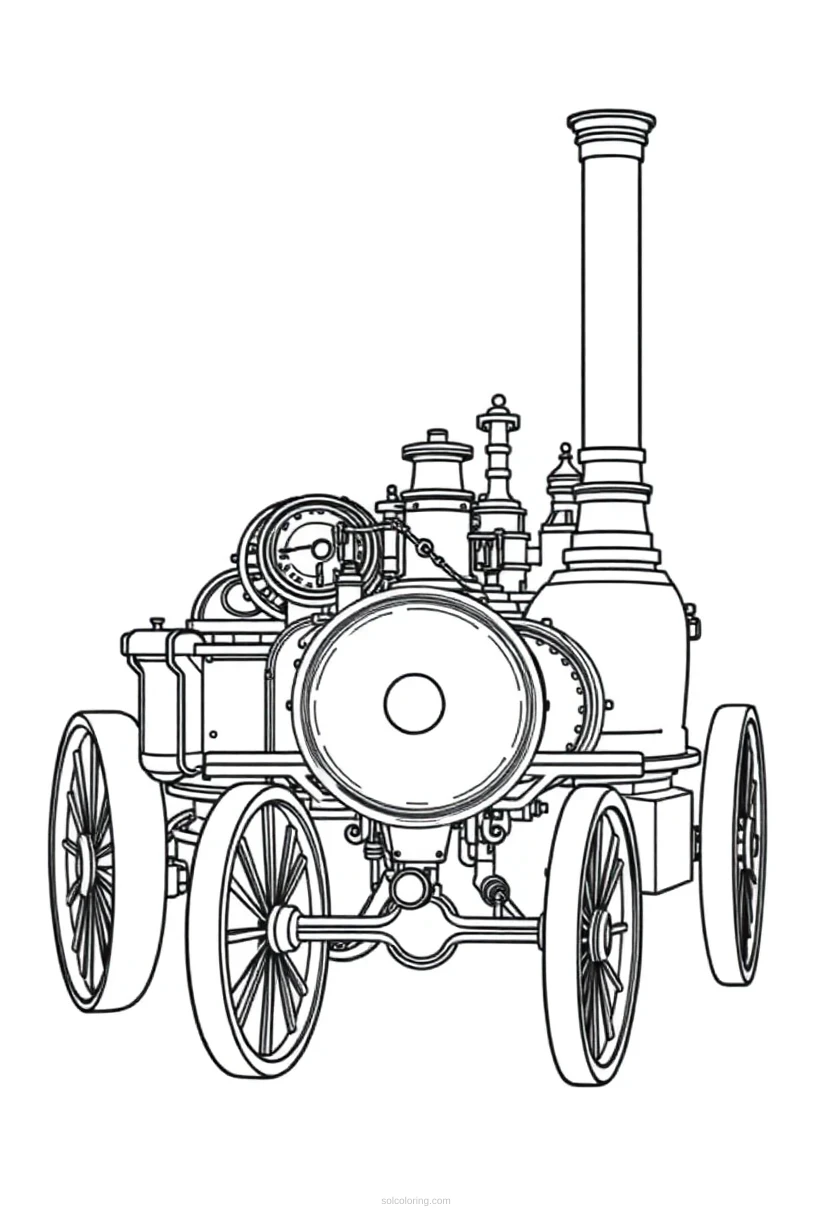 Victorian Steam Car coloring page for kids