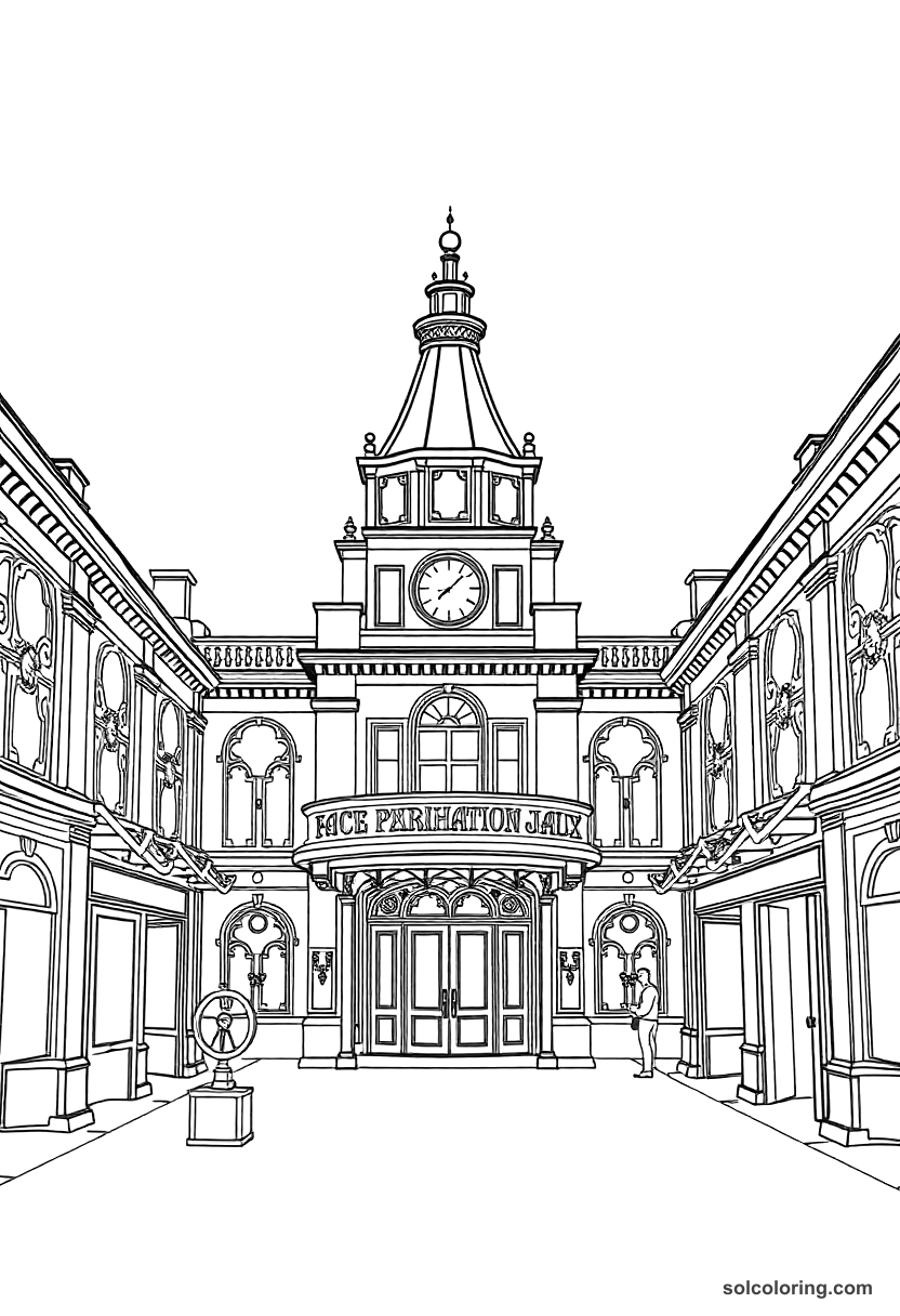 Simple Victorian World's Fair Exhibition Hall coloring page, free printable simple style