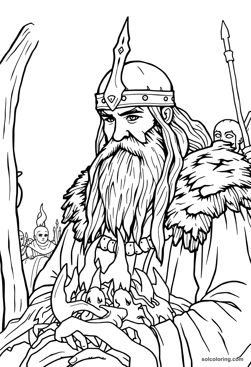 Viking Funeral Pyre Ceremony coloring page, free printable detailed style