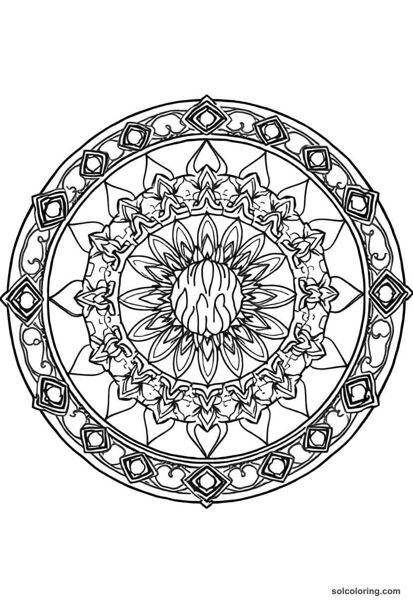 Mandala Viking Funeral Pyre Ceremony coloring page, free printable mandala style