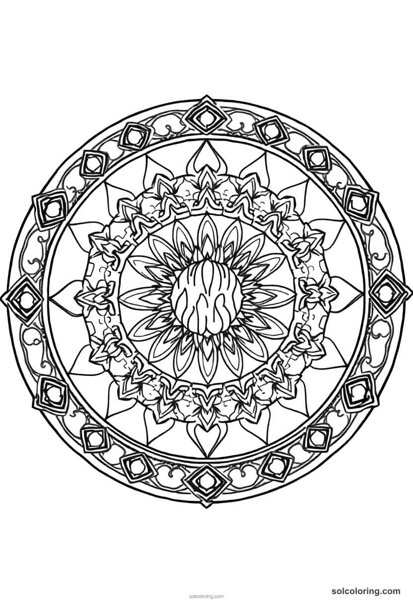 Mandala Viking Funeral Pyre Ceremony mandala coloring page for kids