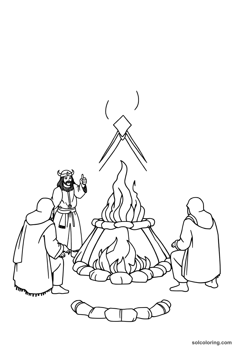 Simple Viking Funeral Pyre Ceremony coloring page, free printable simple style