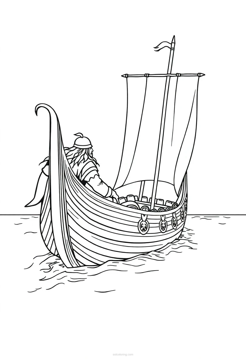 Viking Longship coloring page for kids