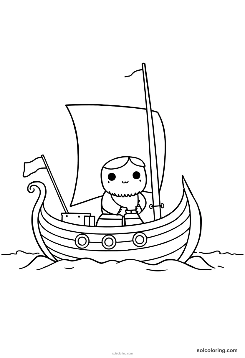 Chibi Viking Longship Crossing Open Seas chibi coloring page for kids