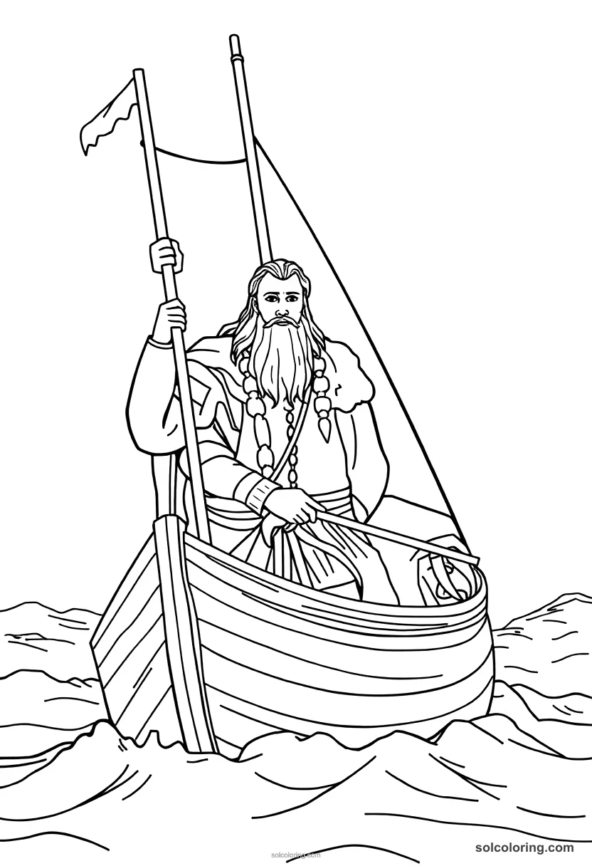 Viking Longship Crossing Open Seas coloring pages
