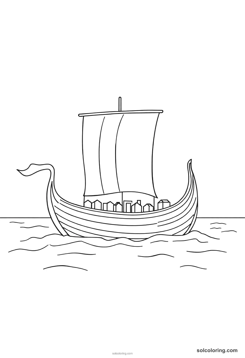 Viking Longship Crossing Open Seas coloring page for kids