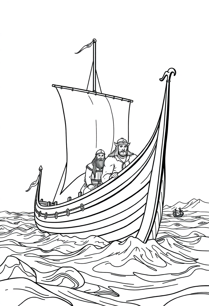 Viking Longship coloring page, free printable