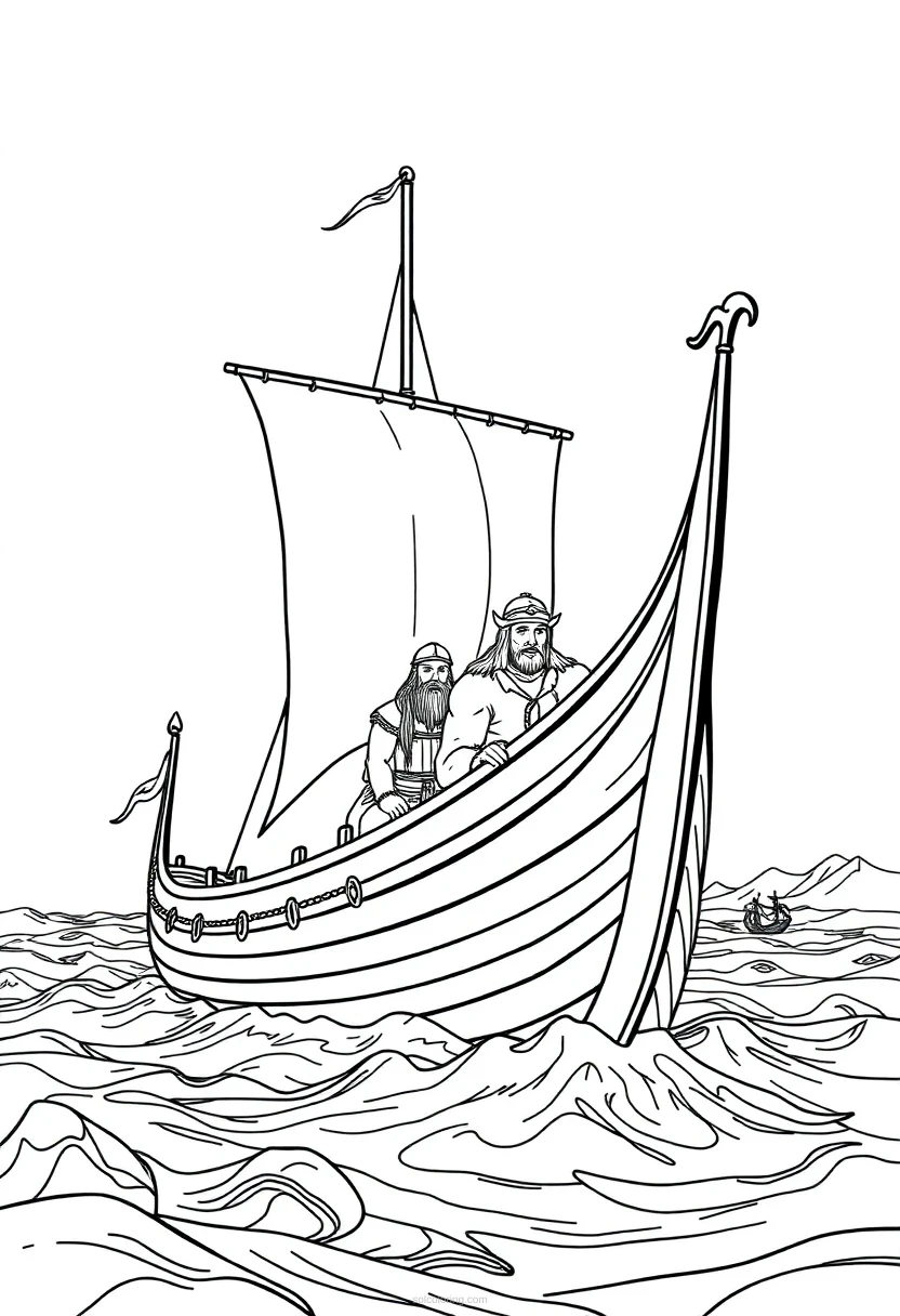Viking Longship coloring page for kids