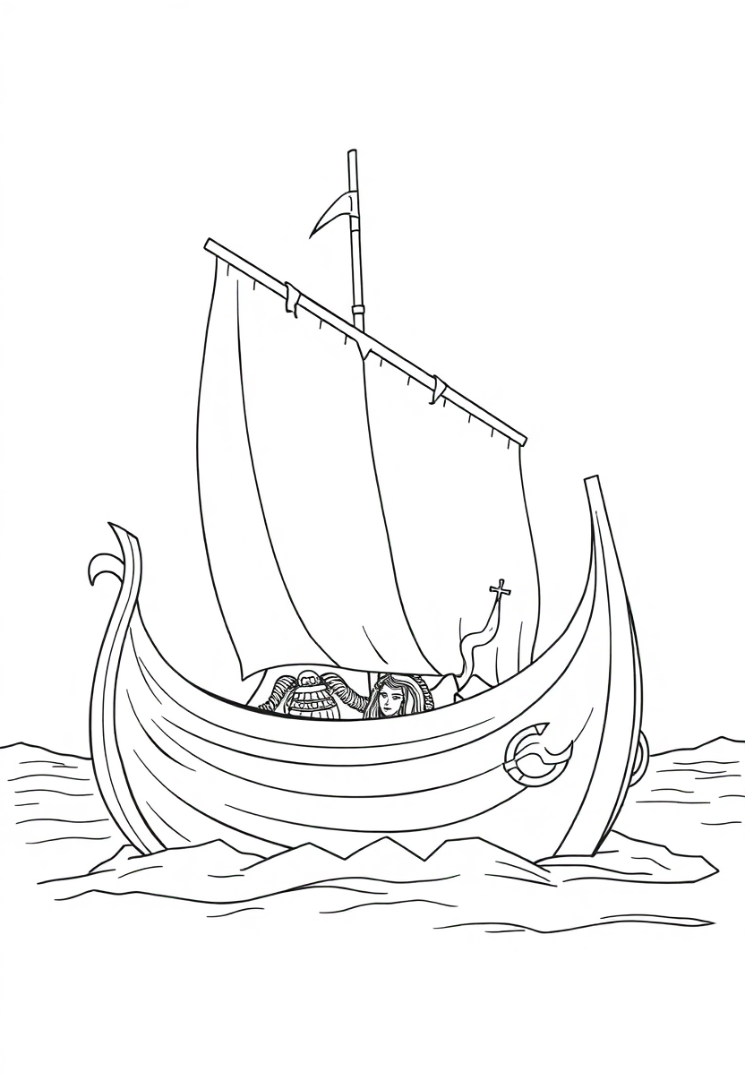Viking Longship coloring page, free printable
