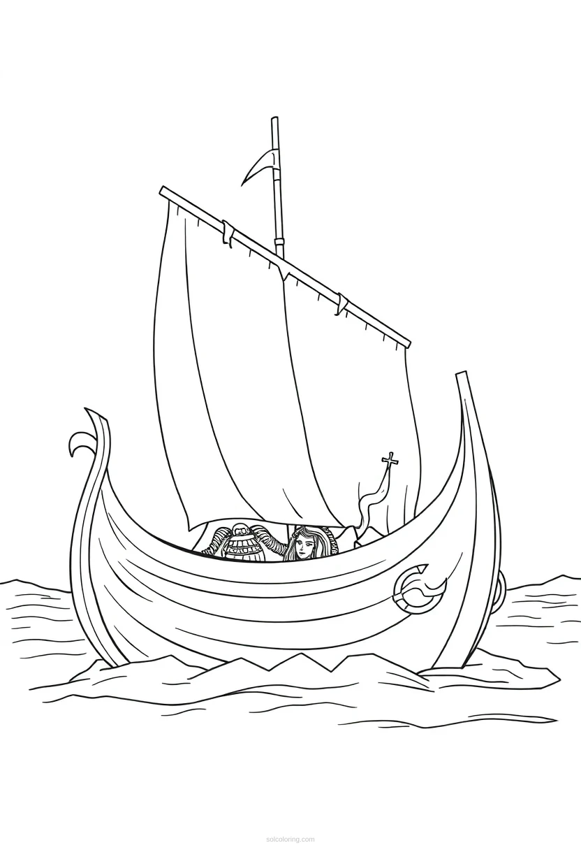 Viking Longship coloring page for kids