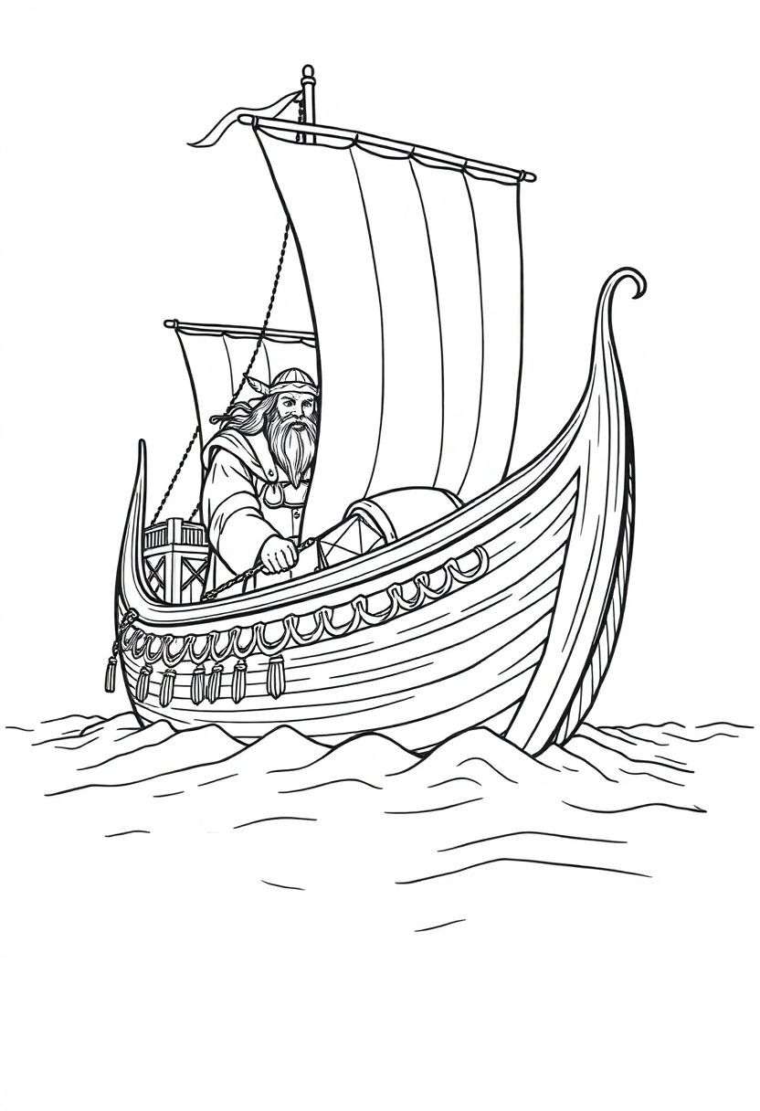 Viking Longship coloring page, free printable