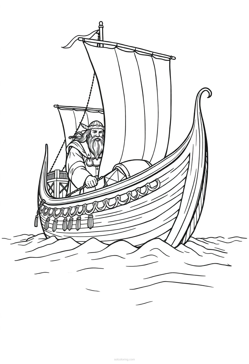 Viking Longship coloring page for kids