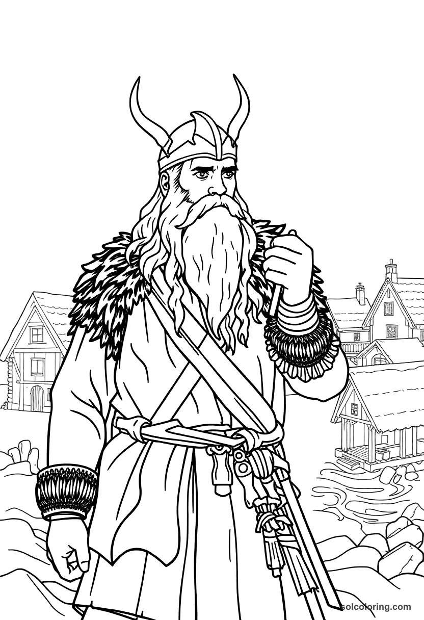 Viking Raid On A Coastal Village coloring pages