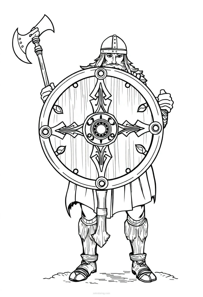 Viking Shield and Axe coloring page for kids